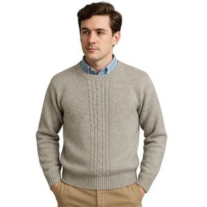 Vintage Jantzen Gray Cable Knit Wool Blend‎ Sweater USA Made Men's Size L